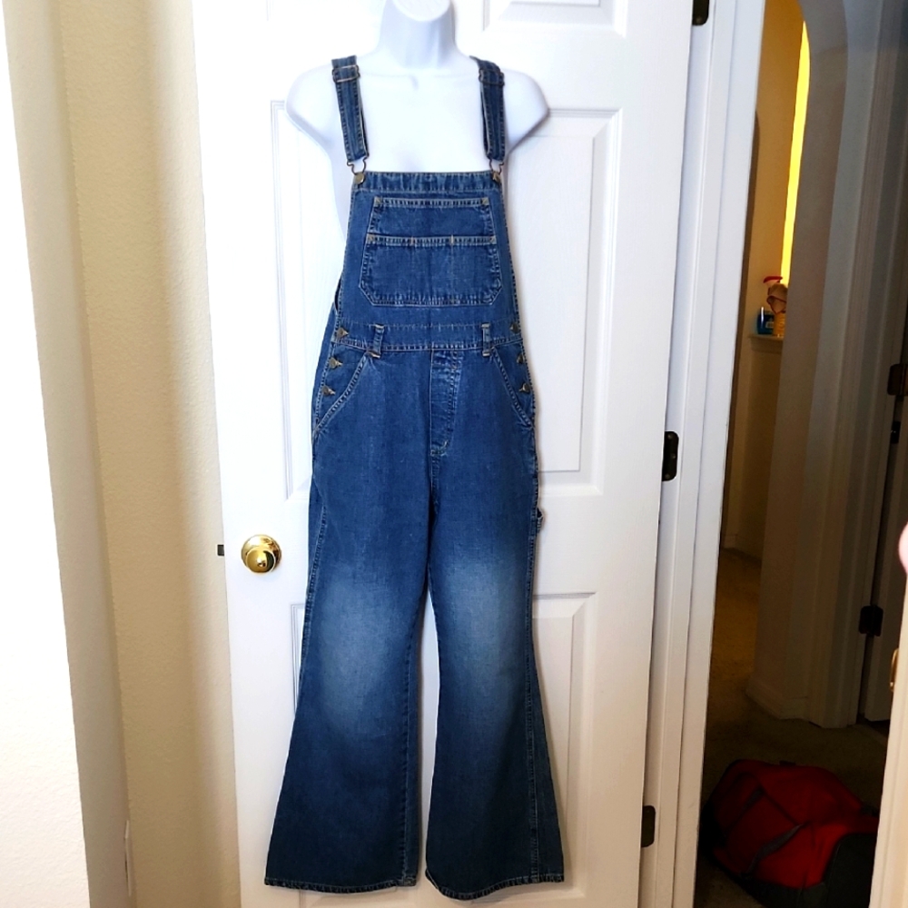 Old Navy Classic Blue Denim Flare Overalls, Size 16